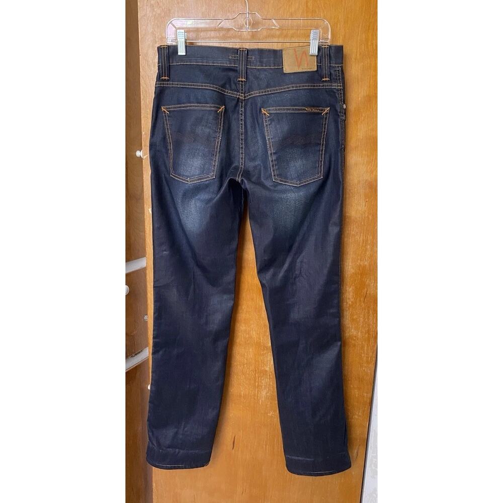 NUDIE JEANS SLIM JIM GLACIER INDIGO Dark Wash Coated PANTS STRAIGHT Size 33 Read - Picture 3 of 11